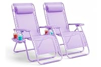 KEPLIN Set of 2 Heavy Duty Zero Gravity Chairs – Padded Garden Recliners with Locking System, 160° Recline, Adjustable Pillow, Removable Tray with Cup & Phone Holders, 110kg Capacity (Lilac)