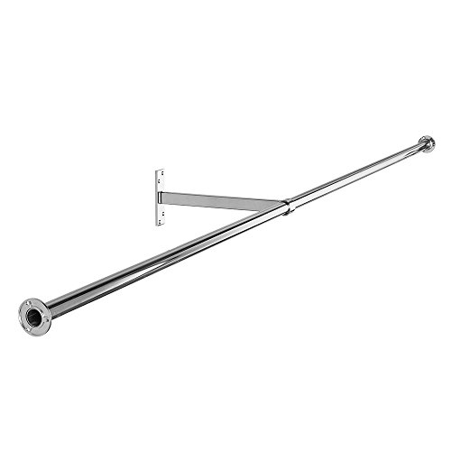 Shopfitting Warehouse Wardrobe/Alcove Chrome Tube Wall Hanging Clothes Rail - 2 m wide, with 1 Support Arm and 2 Wall Sockets