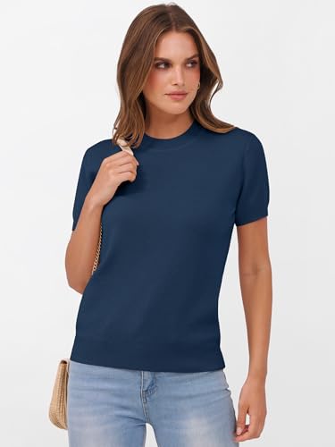 Image of ANRABESS Womens Short Sleeve Sweaters Wool Blend Crew Neck Sweater Shirts Business Casual Work Tops 2026 Summer Outfits