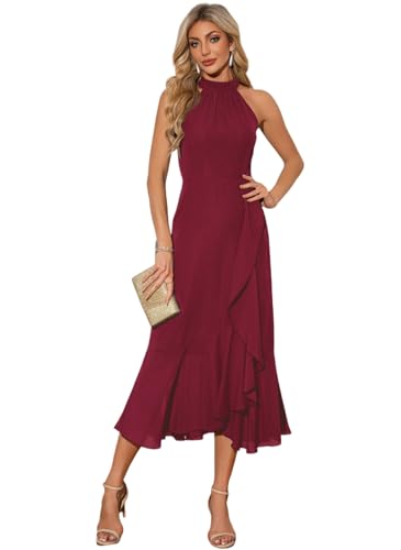 Women's Halter Elegant Cocktail Dress Asymmetrical Formal Dress Long Wedding Guest Dress Maxi Evening Party Dress