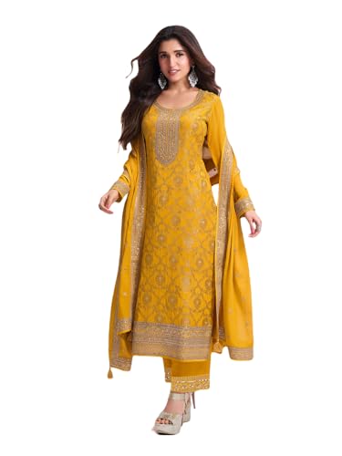 shopNstyle Women's Salwar Kameez Straight Suit Jacquard Traditional Indian Pakistani