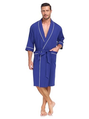 COLORFULLEAF 100% Cotton Men's Bathrobes for Summer Comfort Lightweight Breathable Short Sleeve Kimono Robe with pockets2
