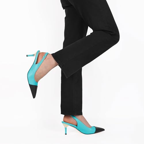 YODEKS Women's Slingback Heels Cap Toe Shoes Pointed Low Kitten Heel Pumps 2.5 Inch Two Tone Dress Shoes for Casual Party Wedding Office3