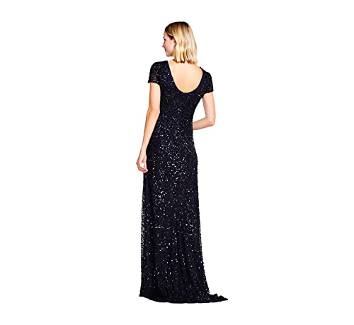 Adrianna Papell Women's Short-Sleeve All Over Sequin Gown, Black, 12 #TOP1