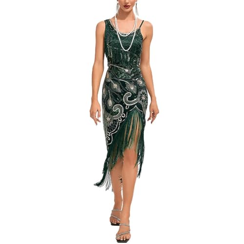 Robe de soirée années 1920 à sequins et perles avec ses accessoires rétro
