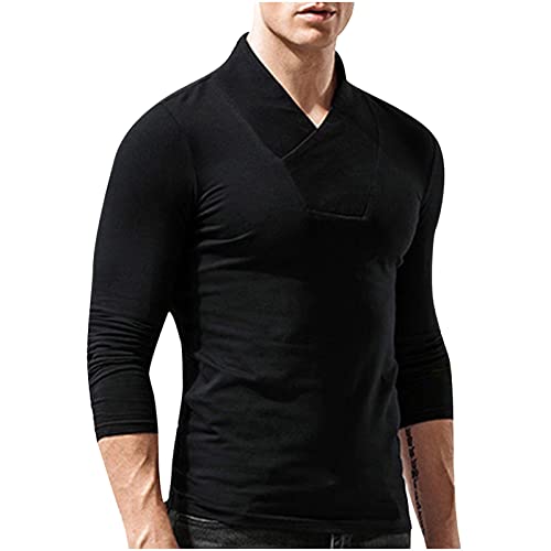 tuduoms Men's Cotton Pullover Thermal Underwear Long Sleeve V Neck Slim Fit Soft Base Layer Shirt Lightweight Stretch Shirts