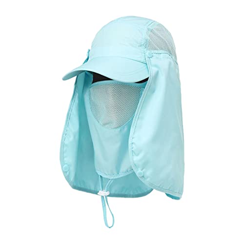 APLVFFZH Sombrero Protección Solar con Visera Ancha Gorra con Solapa Protectora para Cuello Y Rostro Desmontable Tejido de Nylon Y Paneles de Malla Ventilados, Cielo azul, universal