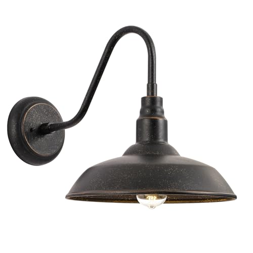 Image of Gooseneck Outdoor Light Fixture, 10 inch Dome Exterior Farmhouse Lights for Barn, Bronze Porch Lighting, Gooseneck Wall Sconce for Patio Garage House