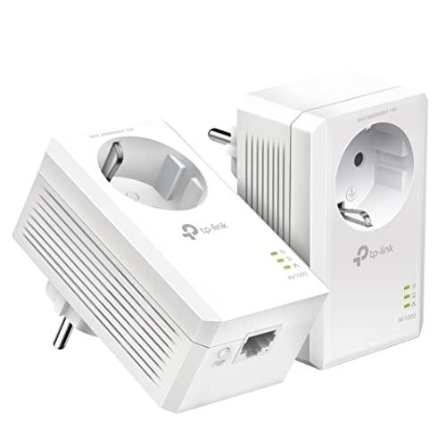 TP-Link Powerline Adapter Set TL-PA7017P KIT(1000Mbit/s, mit Steckdose, Gigabit-Port, Plug&Play, Kompatibel mit allen HomePlug AV/AV2 Powerline Adaptern, Ideal für Media-Streaming)