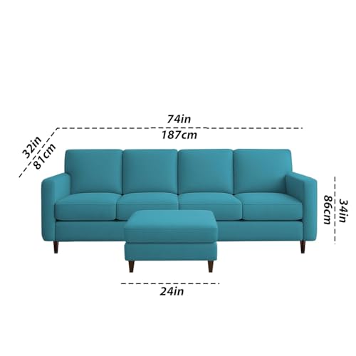 Image of Carlos 5 Seater with Ottoman Sofa Set for Living Room (Turquise Colour Fabric) Premium Fabric Sofa Set