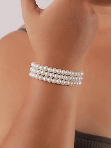Sacina Set 3 Pieces Imitation-Pearl Stretch Bracelets for Women, Vintage 1920s Accessories, Costume Jewelry, Christmas Jewelry Gift for Women2
