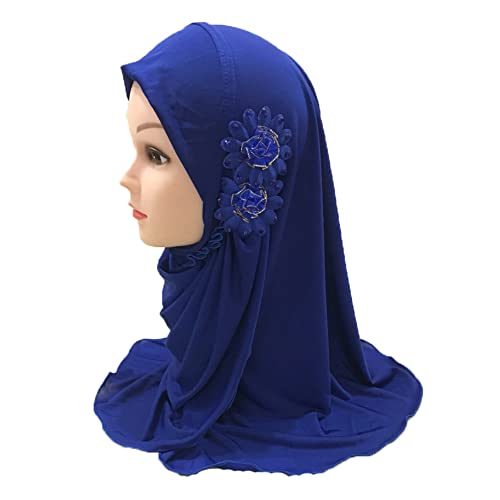 Girls Muslim Hijab Islamic Arab Scarf Shawls with Flowers Head Scarf for Girls Kids age 2-62