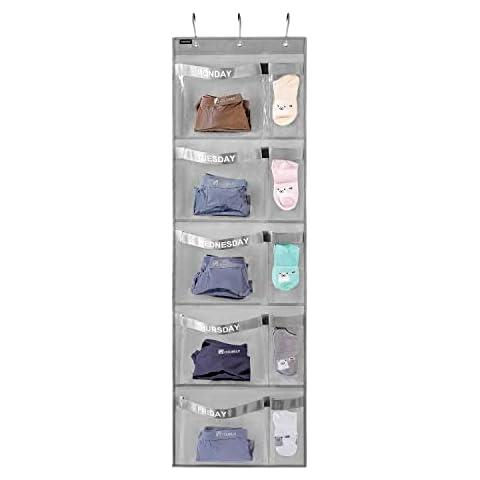 ANZORG Weekly Kids Clothes Organizer Day of Week School Clothing Storage Monday to Friday Hanging Closet Organizer (Grey) Cover
