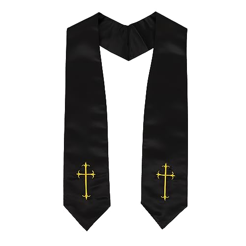 Erligo Clergy Stole, Choir Stole with Cross Embroidery 60'' (Black)