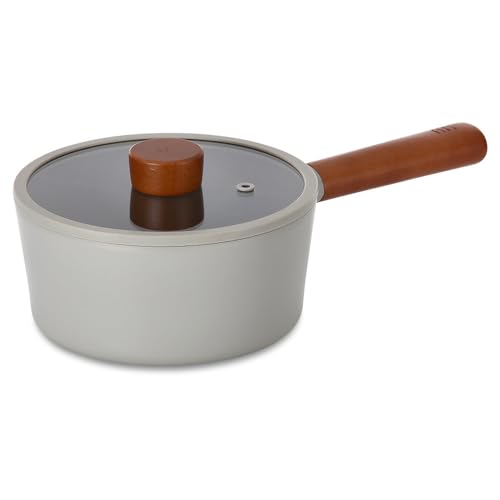 FIKA 1.7QT Kitchen Nonstick Sauce Pan with Glass Lid, Butter Warmer, Melting Saucepot, Induction, Wood Handle, Made in Korea (7
