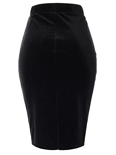 MixMatchy Women's Velvet Glitter Bodycon Midi Pencil Skirt3
