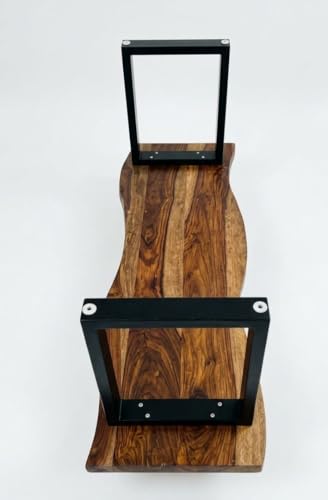 Image of Modern Coffee Table for Living Room | Sheesham Wood Center Table with Natural Edge Top | Wooden Leg Cocktail Table | Contemporary Tea Table Furniture for Home, Lounge & Apartment | Light Walnut