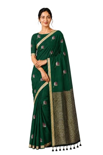 Image of Women's Kosa Linen Floral Motif Design with Unstitched Blouse Piece