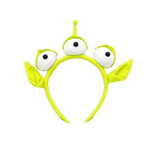 ZhangYuQinGMP Diadema de monstruo verde, diadema de tres ojos, diadema de orejas de alienígena, disfraz peludo de alienígena, regalo de fiesta de cosplay