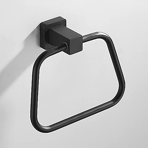 Ieasemjh Towel Ring 1Pc Bathroom Towel Holder Black Hand Towel Ring Wall Mount Heavy Duty Bath Towel Rack Stainless Steel Towel Hanger Bathroom 14.8Cm #TOP2