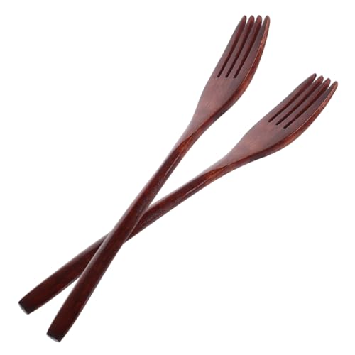 2pcs Wooden Salad Mixing Forks Reusable Kitchen Utensils for Serving Tossing Elegant Natural Design Wood Material Forks for Salad and Food Serving