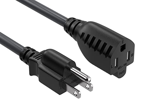Cable Leader 2ft Extension Power Cord NEMA 5-15P to NEMA 5-15R 3 Prong Power Cable AC Power Cord 16AWG Black