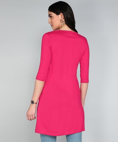 Image of FLEXIMAA Women's Cotton Plain Round Neck 3 /4 Sleeve Long Top