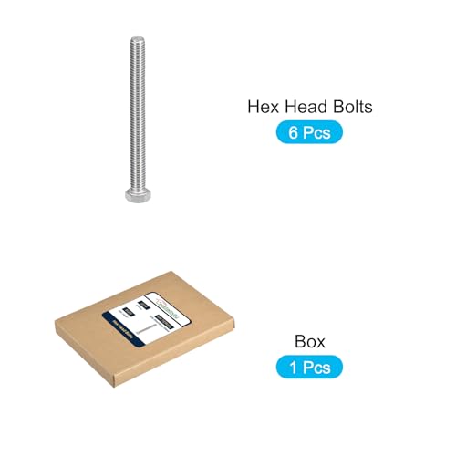 Image of METALLIXITY Hex Head Bolts (3 /8-16 x 4) 6Pcs, 304 Stainless Steel 18-8, Fully Threaded, External Hex Drive, Plain Finish, Hex Head Screw Bolt, Silver