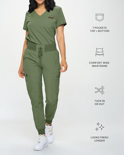 Image of Monarch Uniforms Slim Fit Stretchy Scrubs Women's Jogger Scrub Set Slim Jogger Scrubs with Tuck-In Top for Women