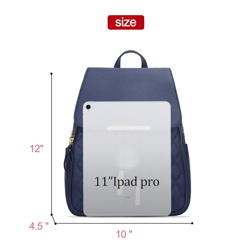 Image of KKXIU Quilted Trendy Leather Backpack Purse for Women and Ladies Shoulder Travel Daypacks Bags (Navy)