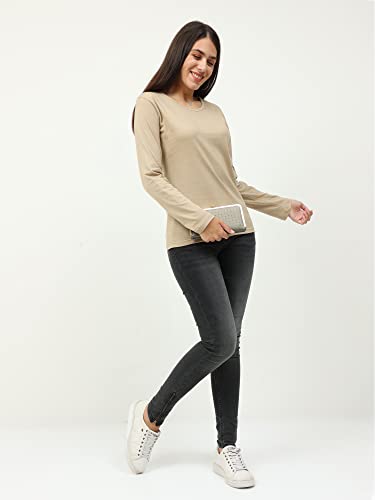 Image of FLEXIMAA Women's Cotton Plain Round Neck Full Sleeve T-Shirt