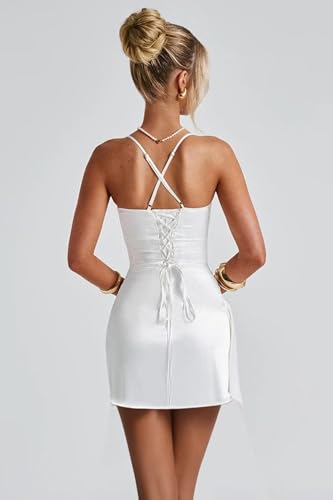 Women's Satin Short Homecoming Dresses for Teens Ruffle Spaghetti Straps Tight Backless Cocktail Party Gown4