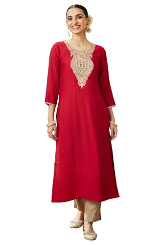Kurta droite brodée Janasya en soie pour vos soirées et grands événements