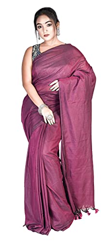 Sari en coton avec chemisier violet pour mariages et fêtes indiennes
