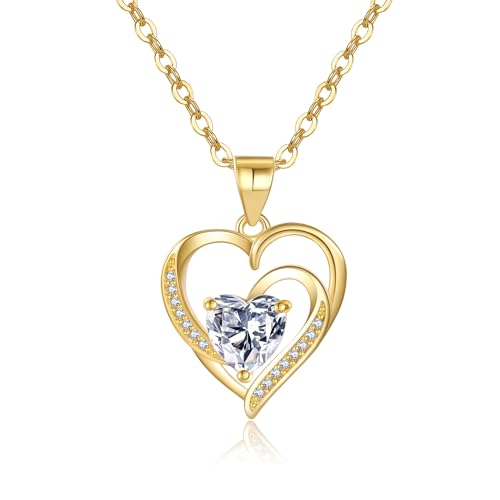 EXGOX Ketten für Damen, Kette Herz Damen Halskette 925 Sterling Silber Kette Herz für Frauen Halsketten Schmuck Herz Anhänger Halskette Damen Gold/Silber Geschenk für Damen