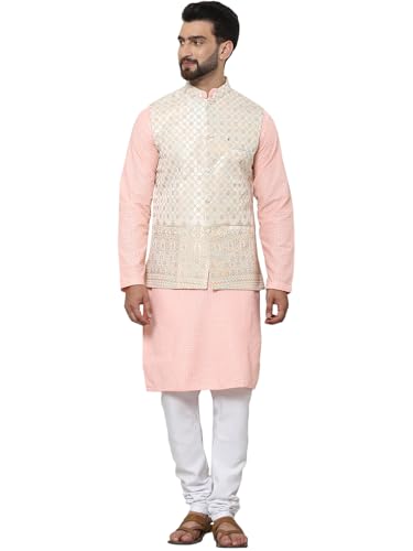 Image of Sojanya (Since 1958 Men'S Silk Blend Kurta Pyjama & Nehru Jacket Combo