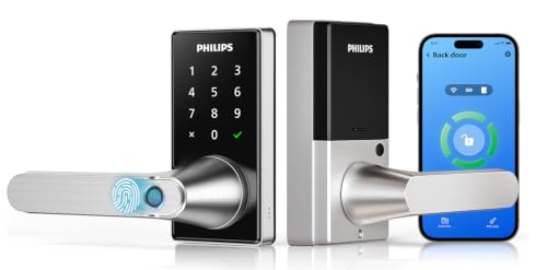 Philips Upgraded Wi-Fi Smart Lock with Handle, Keyless Entry Door Lock, Smart Door Knob, Fingerprint Unlock, App Remote Control, Auto-Lock, Keypad Deadbolt with Lever for Bedrooms, Office, Front Door - image 1