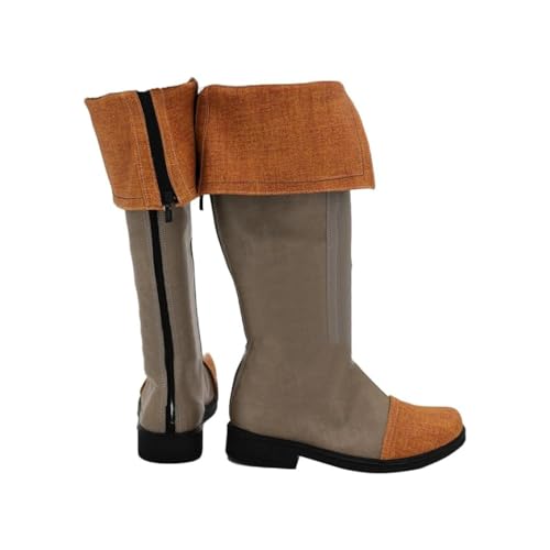 Plattson Gray & Tan Knee-High Cosplay Boots Fashion Adult Unisex Party Role Play Footwear for Comic Con & Halloween (Male, 12)