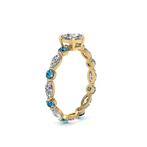Image of 55Carat Choose Your Gemstone Marquise and Round Eternity Engagement Ring Yellow Gold Plated Cushion Shape Side Stone Engagement Rings Lightweight Office Wear Everyday Gift Jewelry US Size 4 to 12