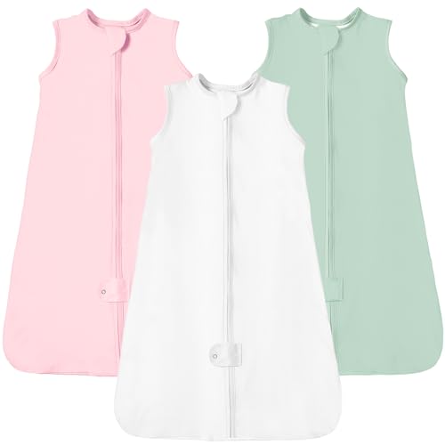 Image of TotAha Sleep Sack 0-6 Months 3-Pack,Stretchy,Buttery Soft Swaddle Transition Sleeping Bag,Light Baby Wearable Blanket with 2-Way Safe Zippers for Boys and Girls, 0.5 TOG