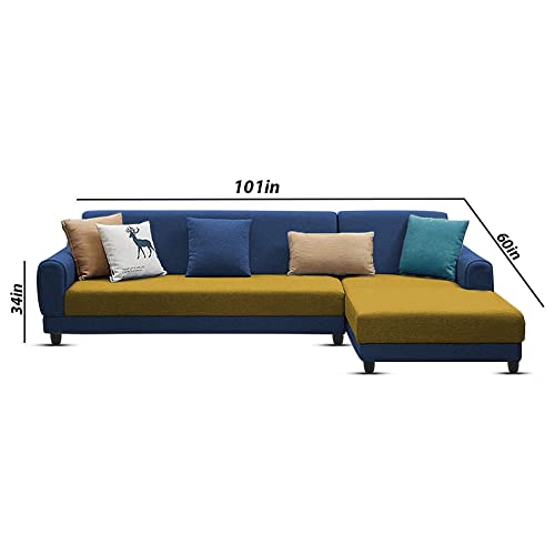 Image of Kraven RHS 6 Seater L Shape Sofa Set for Living Room (Blue Yellow Fabric)