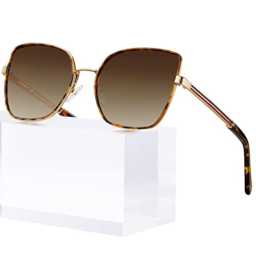 CARFIA Trendy Square Metal Sunglasses for Women Polarized UV Sun Protection Nickel-free Plating Frame CA5385