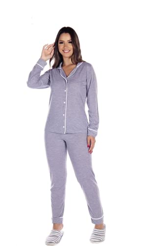 3 Pijamas Americanos Abertos Botões Feminino Adulto Inverno (G, Variadas)
