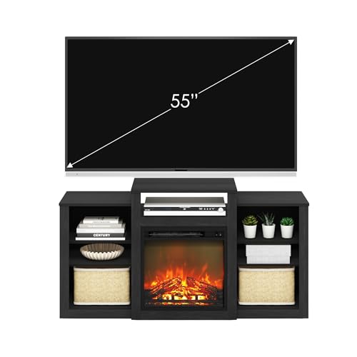Image of Furinno Jensen TV Stand with Fireplace, Entertainment Center, TV Console for TV up to 55 Inch with Fireplace, for Living Room, Bedroom, Dark Americano