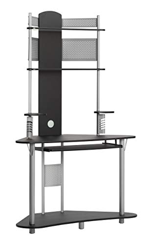 Calico Designs Arch Tower Corner Computer Tower Multipurpose Home Office Computer Writing Desk - Silver / Black, 50510