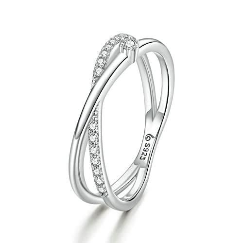 Anneaux lignes entrelacées plaqué platine pour femme bague fine en bijoux géométriques élégants