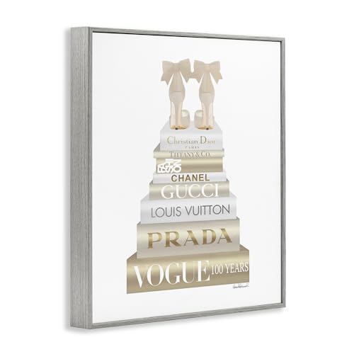 Image of Cream Bow Heels Glam Bookstack, 16 x 20 Inch Framed Giclee Print | Stupell Industries | Gray, 16 x 20 Inches, Easy to Hang and Sturdy, Made in USA, by Amanda Greenwood