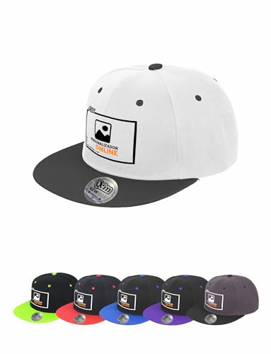 QCM PRODUTOS PERSONALIZADOS Gorra Plana Personalizable Unisex, de Doble Color | Impresión de Texto, Imagen o Logotipo (FR/ES, Letras, Talla única, Blanco/Negro)