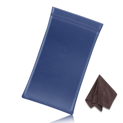 Image of FINTIE Soft Eyeglasses Case with Cleaning Cloth, Portable Squeeze Top Vegan Leather Glasses Pouch, Sunglasses Eyewear Bag