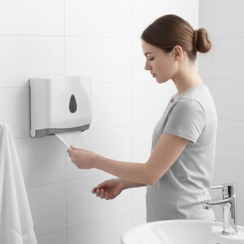 Image of MDN Wall Mount Paper Towel Dispenser Multifold Tissue Paper Holder Made of ABS Plastic Tissue Holder for Bathroom Office Hotel School Commercial and Home Use, White